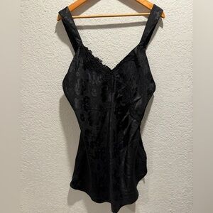 VICTORIAS SECRET GOLD LABEL Slip dress L VTG Black Jacquard Embroidery Mini